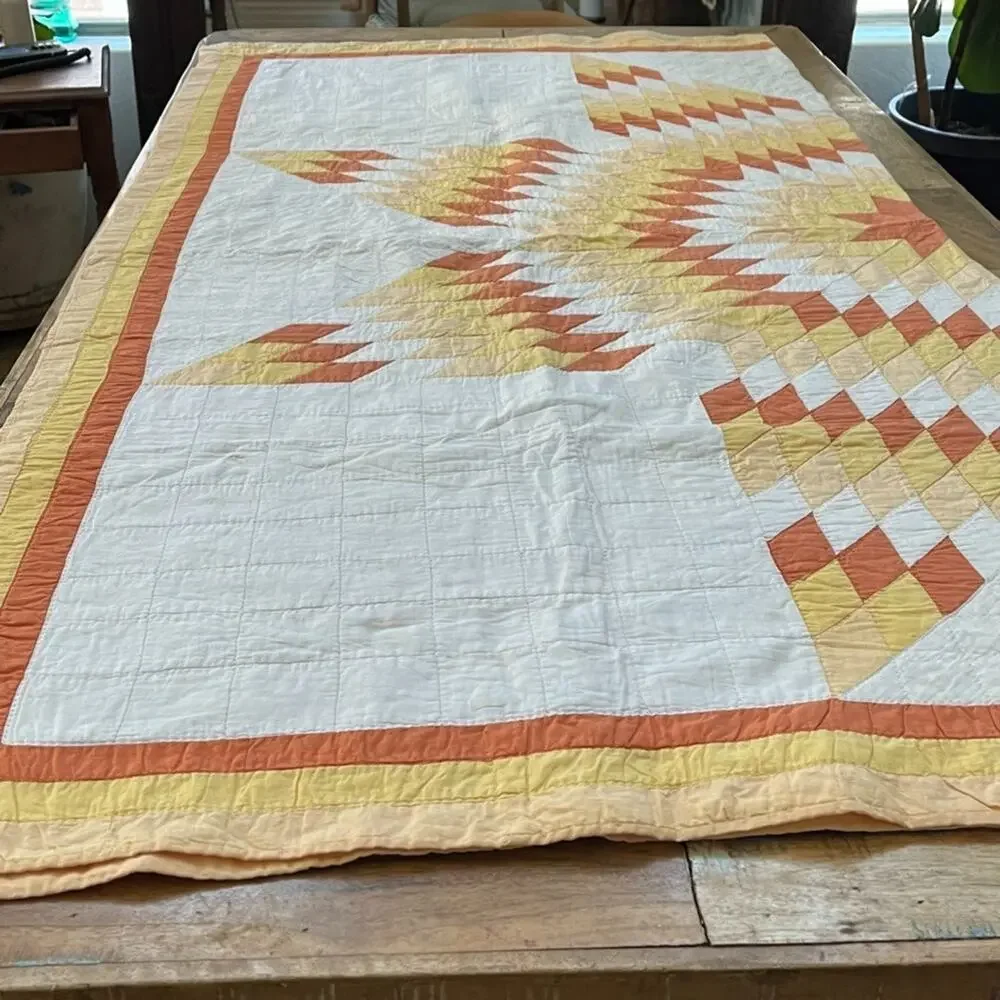 Vintage Lone Star Starburst Handmade Quilt Hand Quilted 75